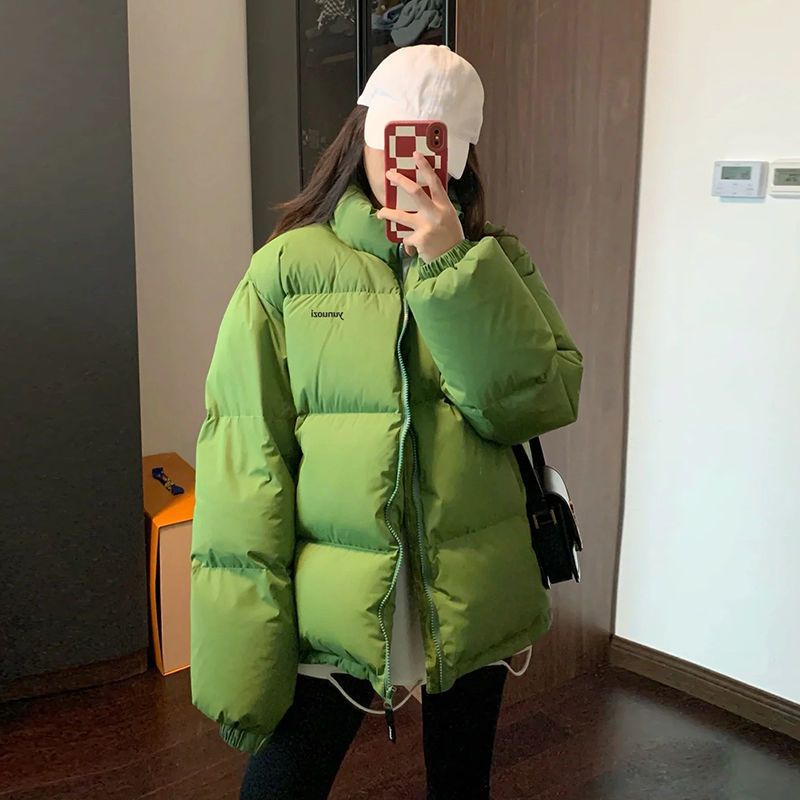 áo khoác phao nữ dáng ngắn croptop 2023 dáng dài hàn quốc tay dài bigsize quảng châu Áo Khoác Phao Màu Xanh Lá Phong Cách Hàn Quốc Thời Trang Mùa Đông Mới Cho Nữ
