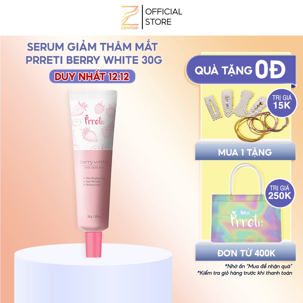 Kem dưỡng mắt Prreti Hàn Quốc sáng da giảm quầng thâm dưỡng ẩm mờ nếp nhăn tự nhiên 30g Zentop