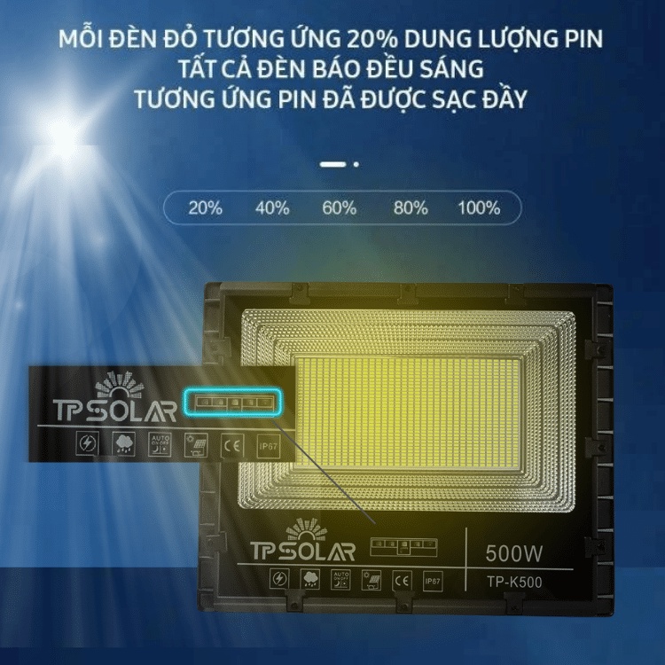 Đèn Pha Led Năng Lượng Mặt Trời TP Solar Công Suất 200W Ánh Sáng Chống Lóa, Cảm Biến Thông Minh