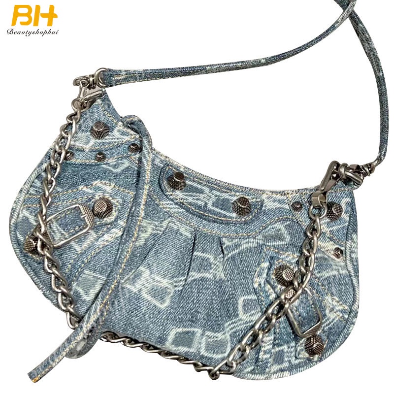 Túi Xách Nữ Vải Jean Đính Đinh Tán Thời Trang