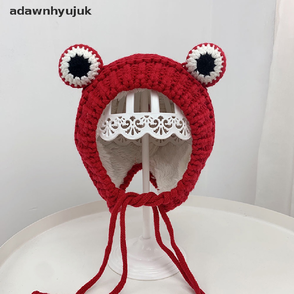 Mũ beanie Dệt Kim Hình Ếch Hoạt Hình Màu Trơn Giữ Ấm Mùa Đông Cho Bé