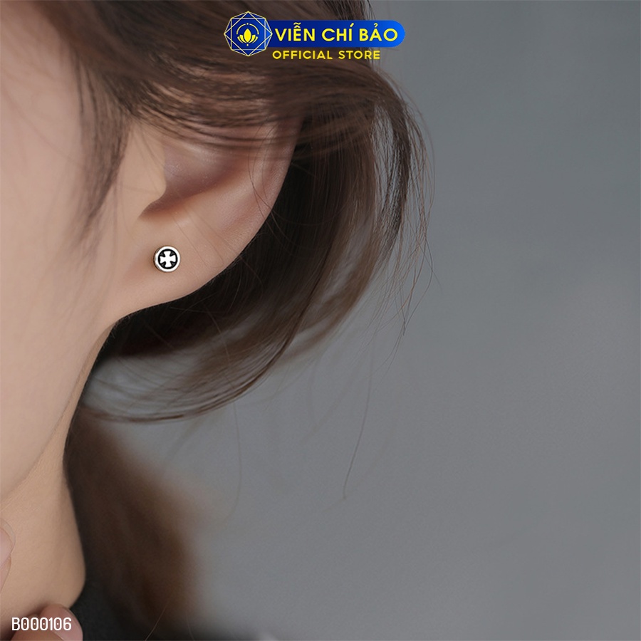 Bông tai bạc nữ cỏ 4 lá nhỏ chốt vặn chất liệu bạc 925 thời trang phụ kiện trang sức Viễn Chí Bảo B000106