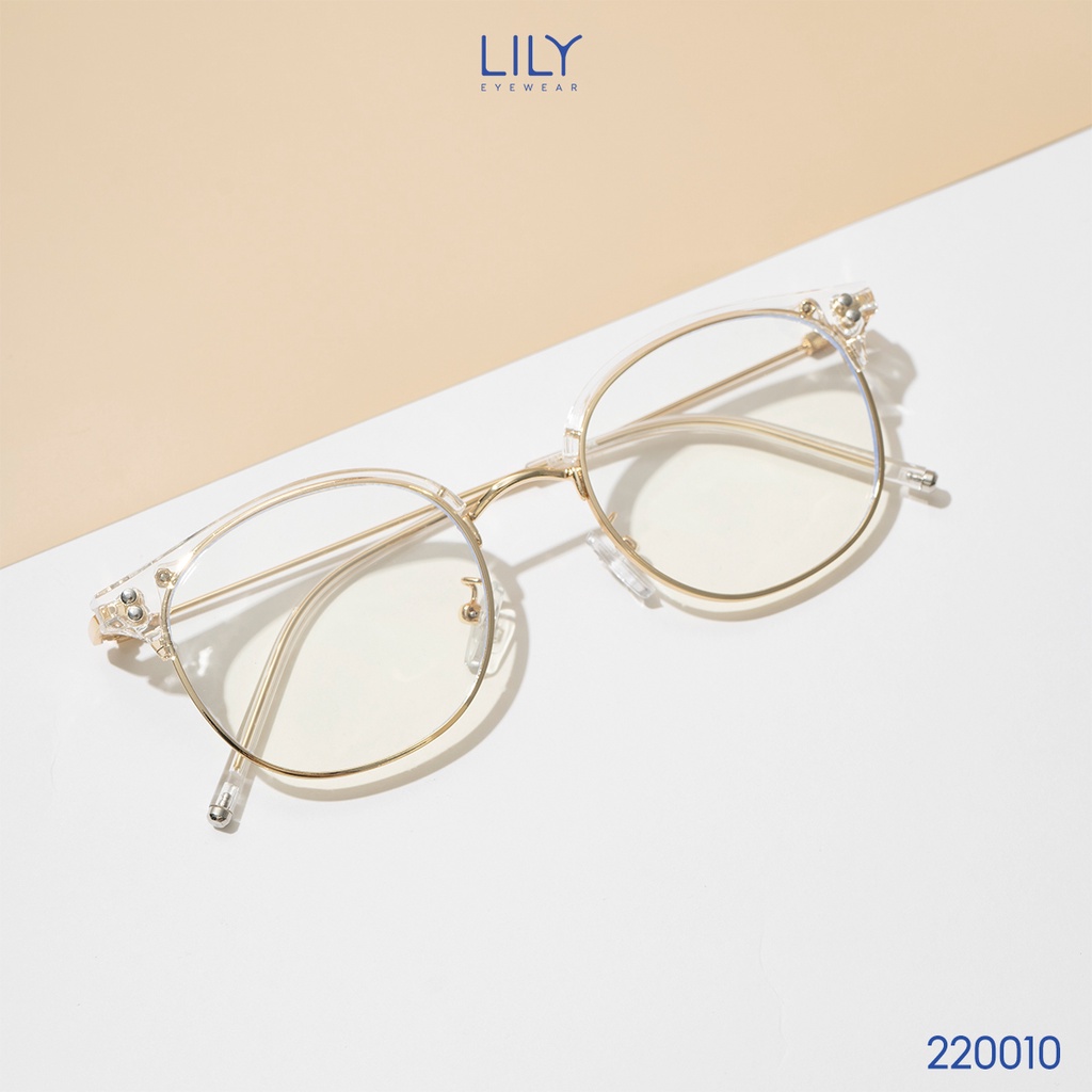 Gọng kính mắt tròn nam nữ LILYEYEWEAR kính nửa viền nhựa pha kim loại chắc chắn dễ đeo phong cách Hàn Quốc 220010