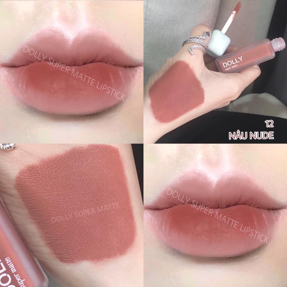 Son kem lì màu Nâu Nude Dolly super matte không chì bền màu lâu trôi