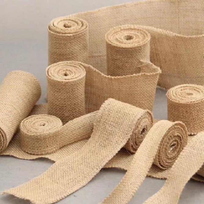 Si 10 cuộn ruy băng vải bố, ruy băng vải đay, hàng xưởng sản xuất, handmade, decor, trang trí tiệc t