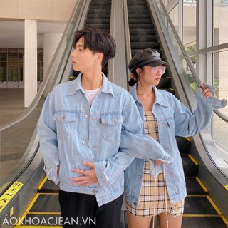 Áo khoác jean Denim cặp đôi Xanh Nhạt form rộng nam nữ phong cách Ulzzang Hàn Quốc