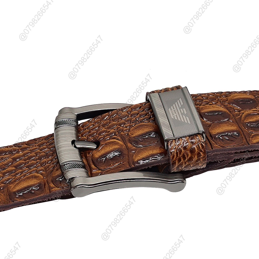 Dây nịt nam da bò thật dập vân cá sấu DHM-289 | Mặt khoá kim màu bạc nguyên khối | Bảo hành 12 tháng