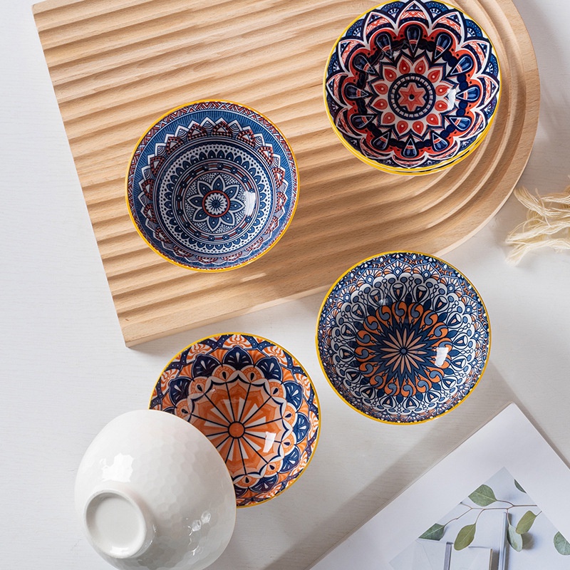 Set 6 bát họa tiết thổ cẩm siêu đẹp không kèm đũa, không vỏ hộp