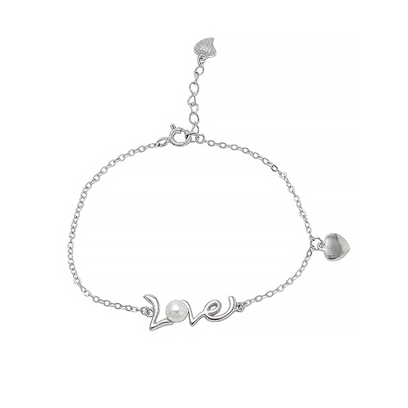 Lắc tay bạc nữ chữ Love cách điệu trẻ trung khảm hạt ngọc trai nuôi thiên nhiên sang trọng L1527 - Bảo Ngọc Jewelry