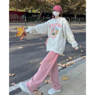 Set thu đông áo sweater foruyes tay dài form rộng chất nỉ bông kèm quần dài tăm nhung ống rộng dáng suông cạp chun