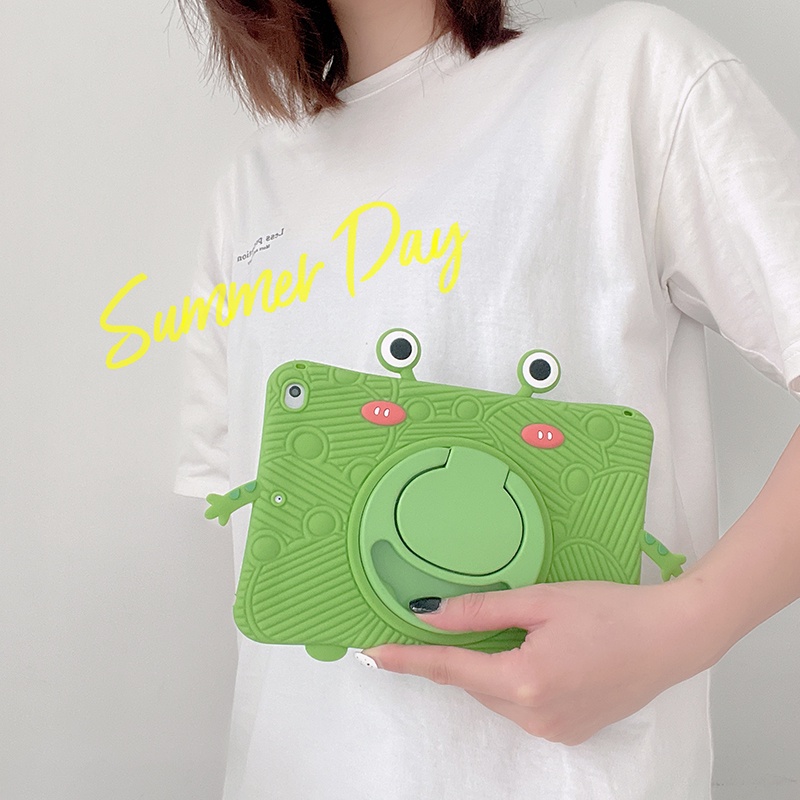 Bao Da Máy Tính Bảng Chống Sốc Có Giá Đỡ Xoay 360 Độ Hình Ếch Hoạt Hình Cho ipad mini air pro 1 2 3 4 5 6 7 8 9 10 9.7 10.2 10.5 10.9 11 2017 2018 2019 2020 2021 2022