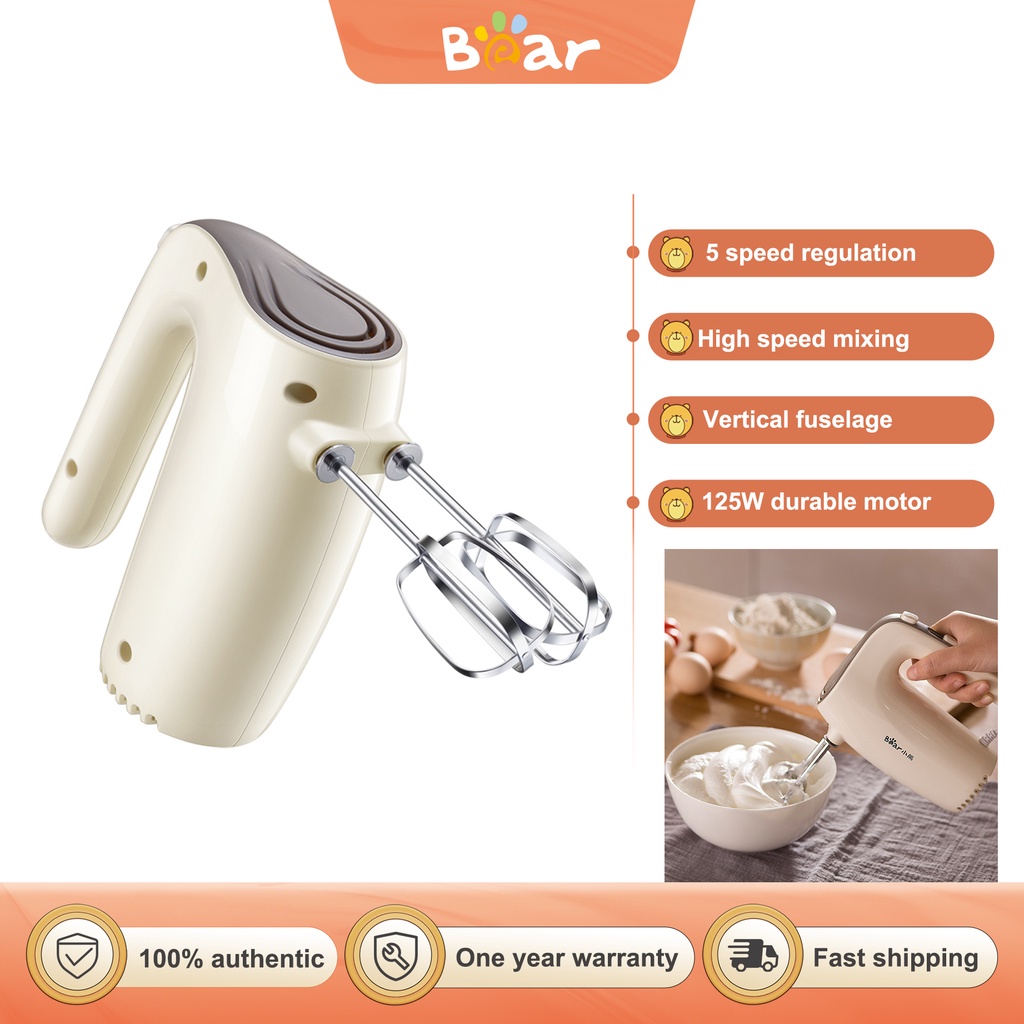 Máy đánh trứng BEAR kiêm trộn đa năng với 2 que thép không gỉ 125W đa năng cho bánh ngọt/bánh nướng/bánh quy
