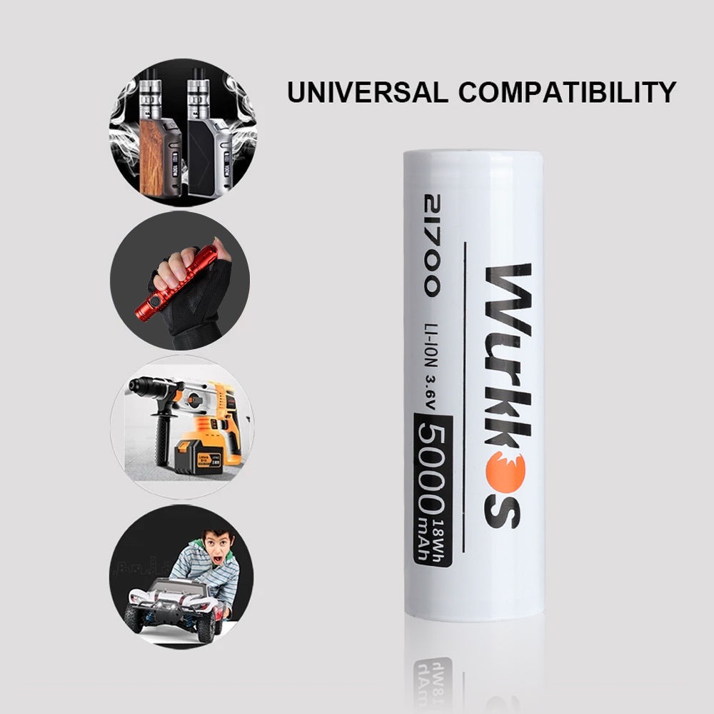Wurkkos Bộ 2 Pin 21700 3.7V 5000 mah  Có Thể Sạc Lại