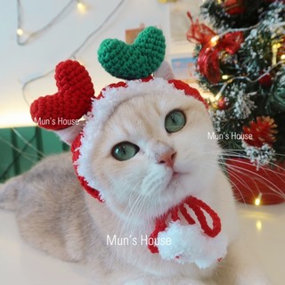 Mũ trái tim xanh đỏ giáng sinh cho thú cưng