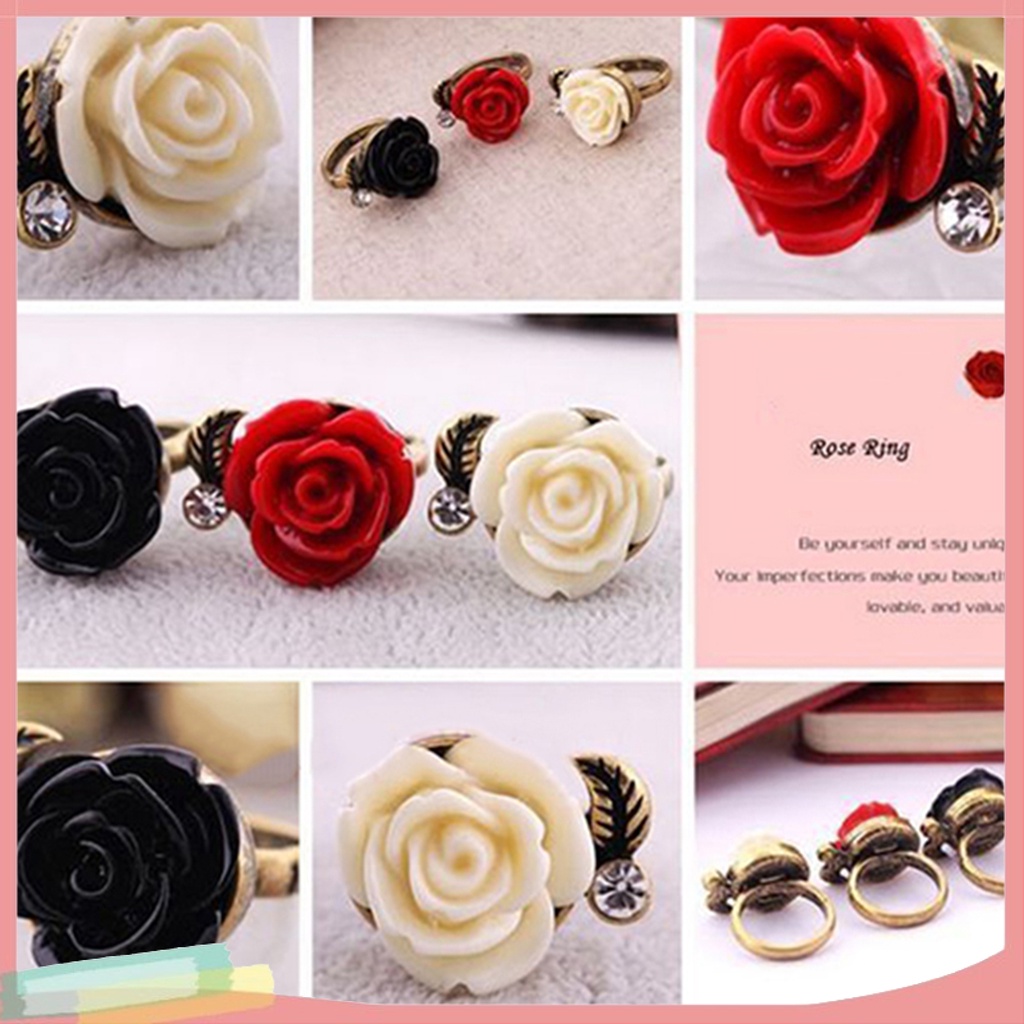 Nhẫn hợp kim mạ bạc trang trí hoa hồng đính đá xinh xắn cho nữ