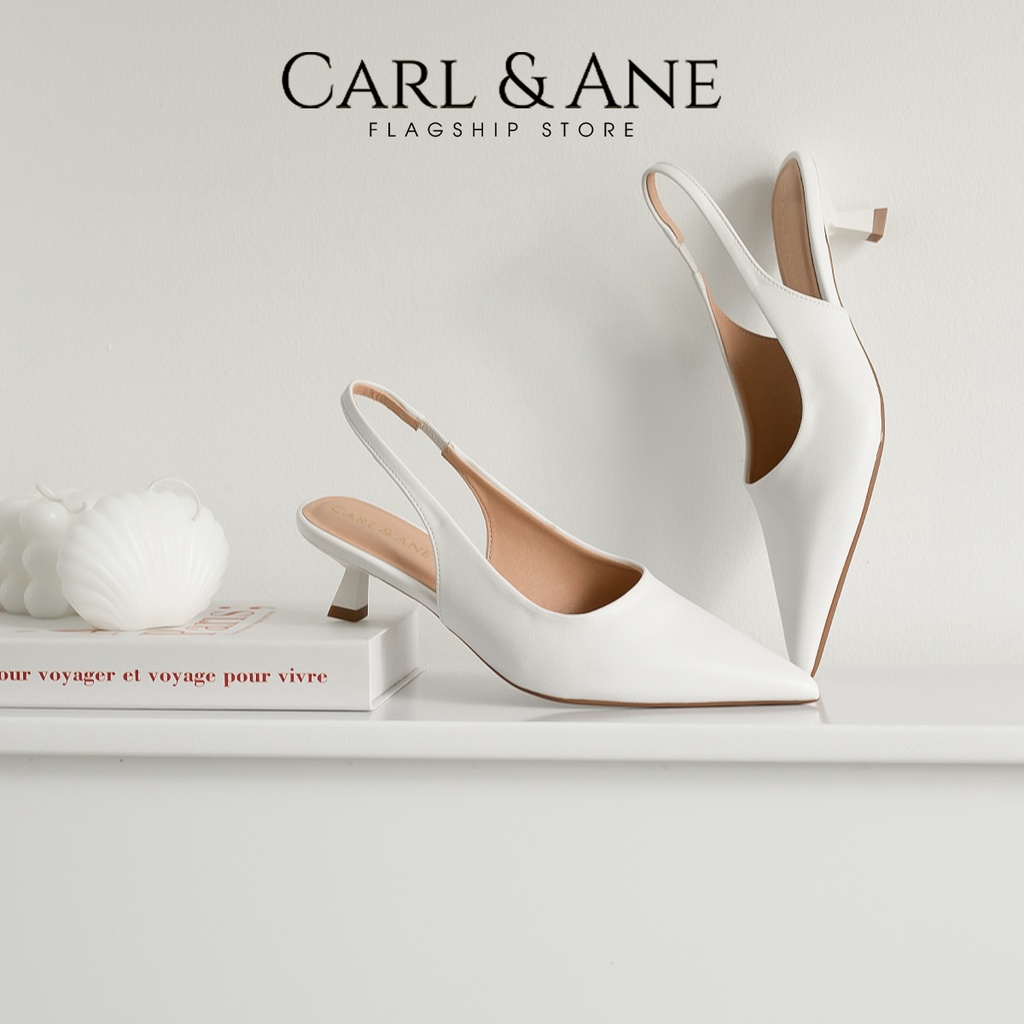 Carl & Ane - Giày cao gót nữ dáng Slingback mũi nhọn phong cách thanh lịch cao 4cm màu kem - CL036