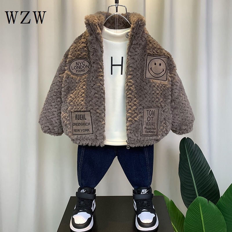 Áo Khoác Lót Lông Cừu Dày Dặn Thời Trang Thu Đông Cho Bé Trai