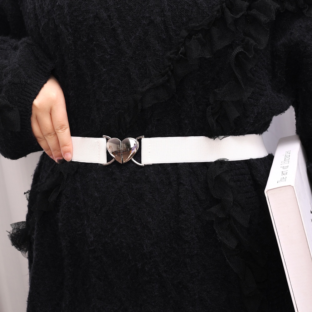 Thắt Lưng Co Giãn Khóa Kim Loại Hình Trái Tim Thời Trang Cho Nữ