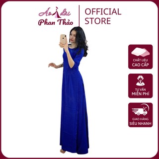 Áo dài trơn màu xanh coban đậm - áo dài cách tân hiện đại chất lụa nhật - shop pt