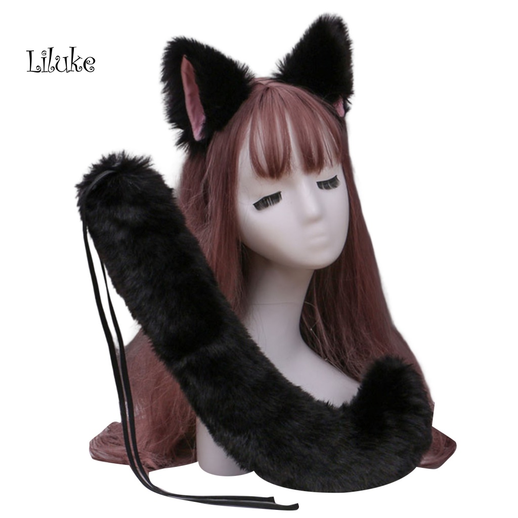 Set 2 Băng Đô Cài Tóc Đuôi Cáo Màu Sắc Thời Trang