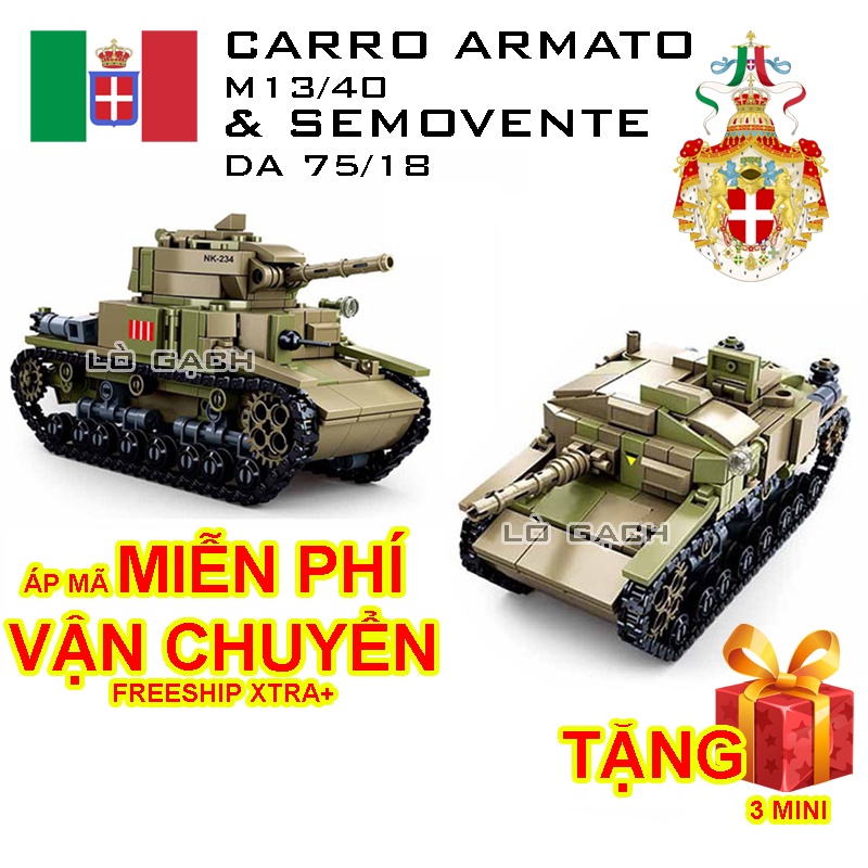 Bộ xếp hình Xe tăng 2 trong 1 Carro Armato M13/40 và pháo tự hành Semovente da 75/18 quân đội Italy trong Thế chiến 2 WW