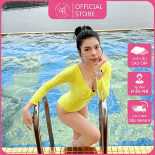Đồ bơi nữ bikini dài tay 3 màu nâu vàng đen kín đáo trẻ trung