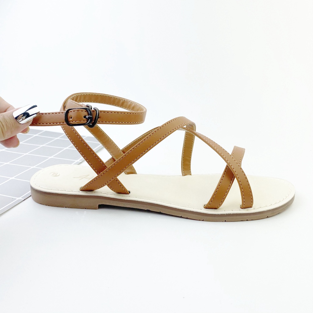 Giày Sandal Quai Mảnh Nữ Mặc Áo Dài Váy Đi học biển Quai hậu Chéo Dây Mảnh Cao Cấp Bigsize Hishoo VNXK Ulzzang S008