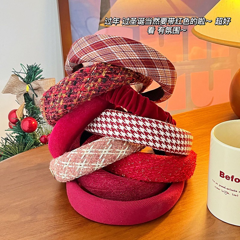 Băng Đô Cài Tóc Màu Đỏ Phong Cách Retro Mừng Năm Mới