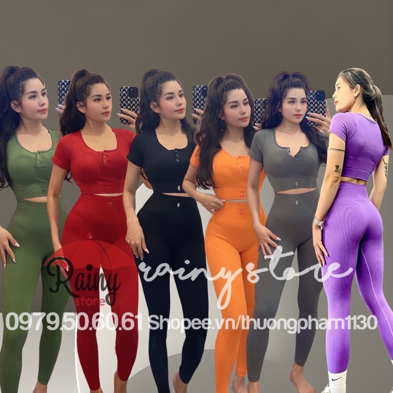 JN01 Bộ đồ tập gym yoga cộc tay quần dài dệt gân cao cấp