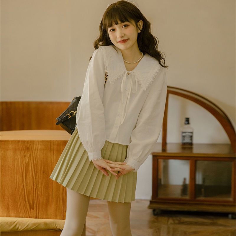 Áo Sơ Mi Dài Tay Thắt Nơ Phong Cách Pháp Cổ Búp Bê Nhỏ Phong Cách Mới Dành Cho Nữ Tuổi Trung Niên