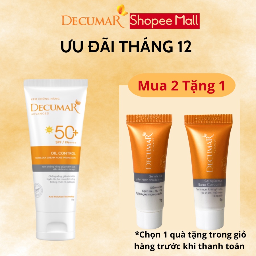 Kem Chống Nắng Kiềm Dầu Ngừa Mụn Decumar Advanced Oil Control Sunblock Cream SPF50 + (50gr)