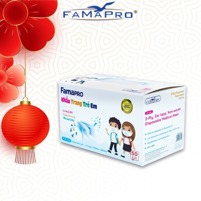 Khẩu trang y tế trẻ em  3 lớp Famapro MAX KIDS 50 cái /hộp (cho bé 15-30kg)