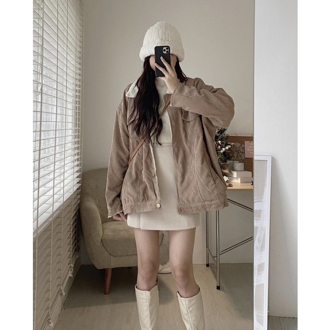 Áo khoác nhung tăm nót lông from rộng over size chất dày dặn 3 màu YANSOO