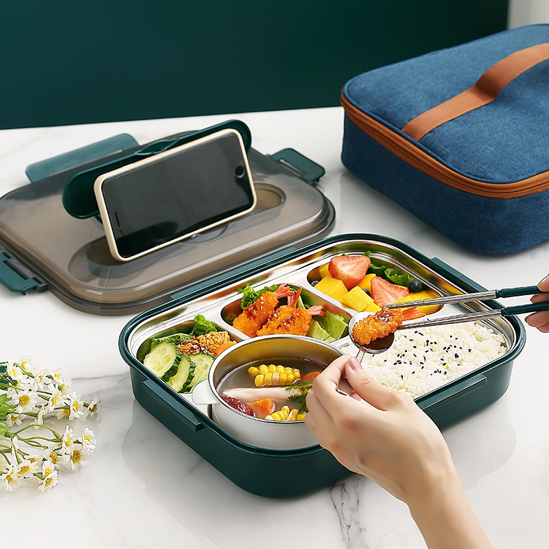 304 Hộp cơm bằng thép không gỉ / Hộp cơm tách / Hộp cơm văn phòng / Tặng thìa và đũa