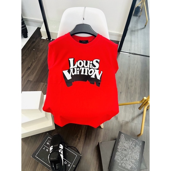 Áo Thun Nam Đỏ in chữ Lv mới 2022 , chất thun cotton mềm mịn thoáng mát