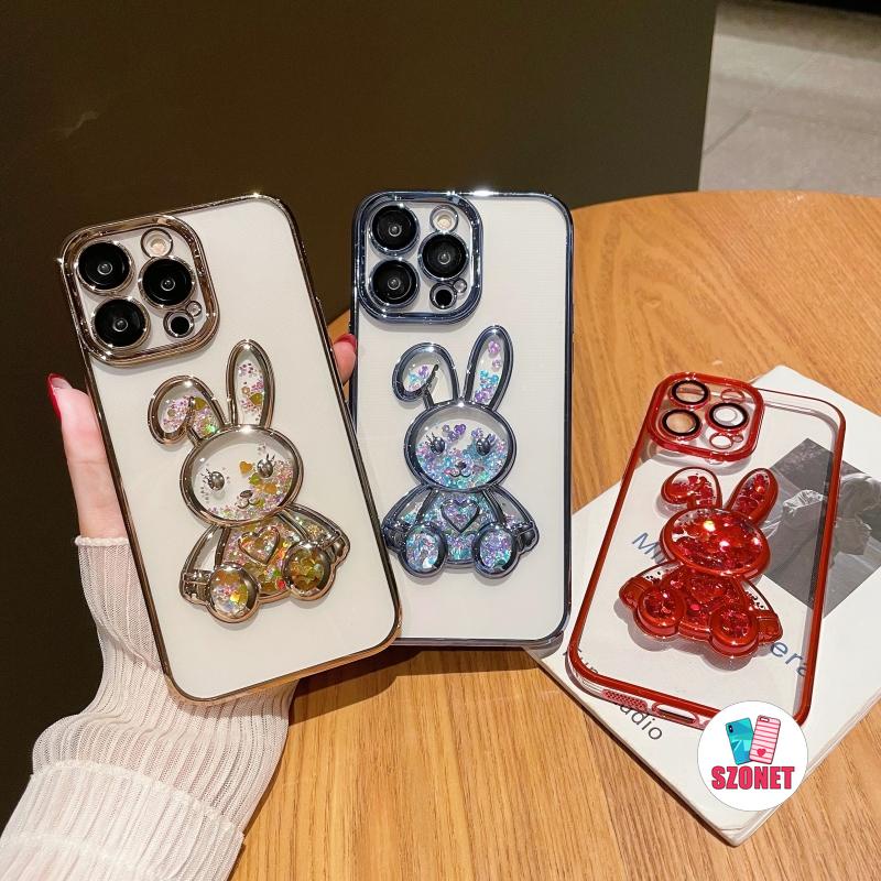 Ốp Điện Thoại Cứng Kim Tuyến Nước Mạ Màu Hình Thỏ Dễ Thương Cho iPhone 14 13 12 11 Pro Max