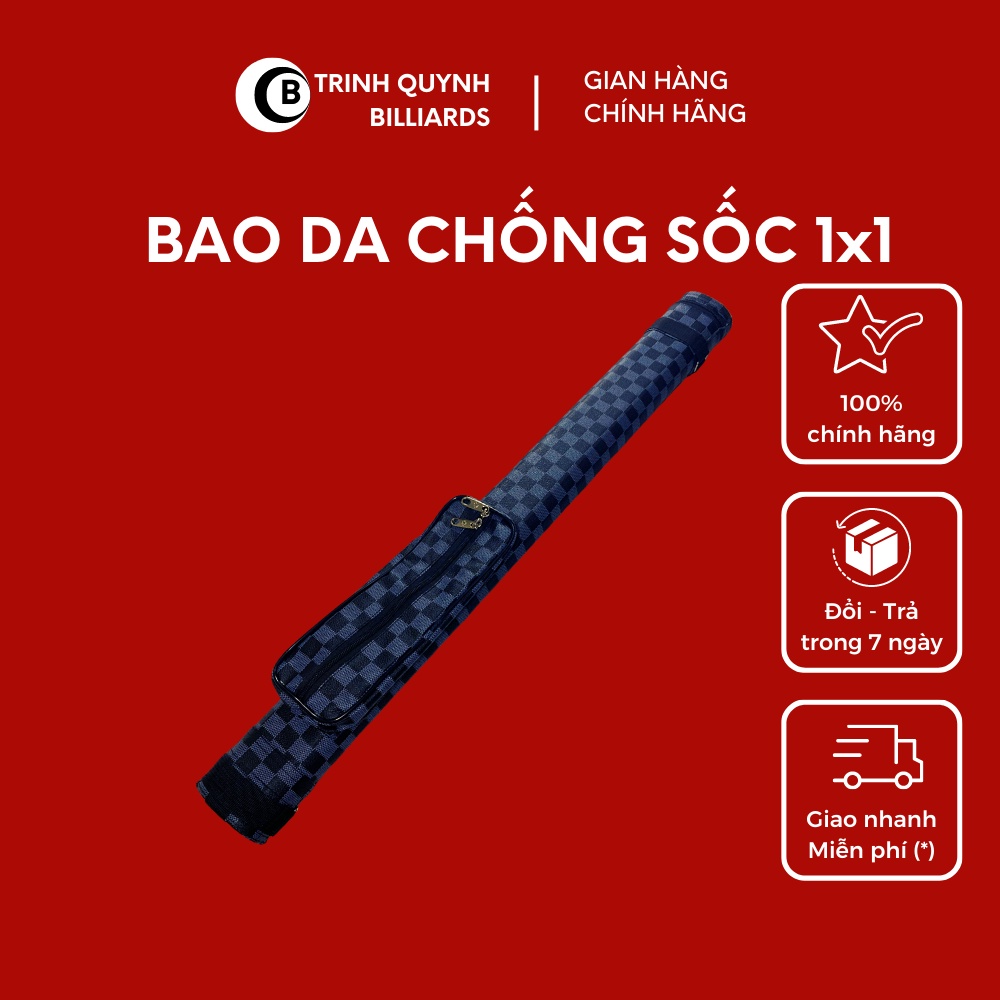 Bao Da Chống Sốc Bảo Vệ Cơ Bida B TRINH QUYNH BILLIARDS Bọc Da PU Họa Tiết Caro Xanh Đen 82cm Cao Cấp