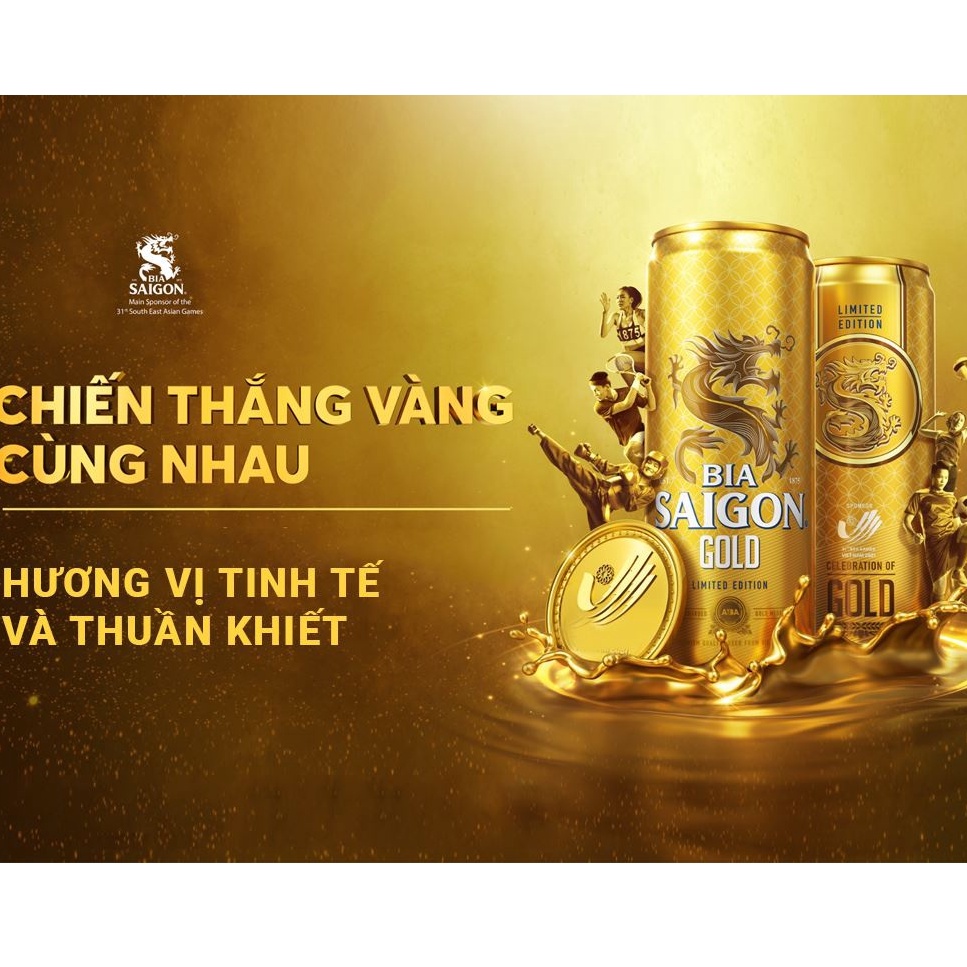 Bia sài gòn Gold vàng lon cao 330ml.