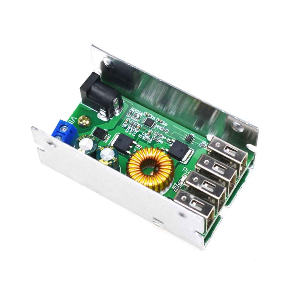 Mô Đun Hạ Áp DC-DC 9V 12V 24V 36V Sang 5V 5A 4 USB Kèm Vỏ Nhôm Chuyên Dụng