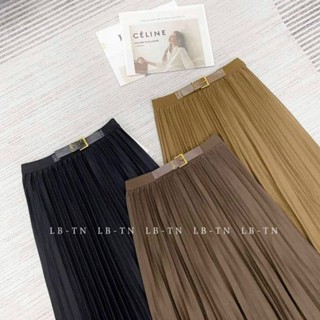 Chân Váy Xếp Ly Dạ Cạp Đai Xích Hàng Quảng Châu