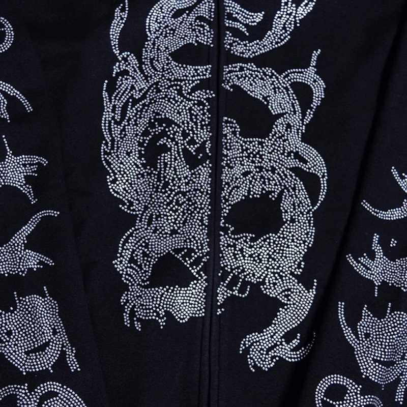 Xiangbao Áo Khoác Hoodie Tay Dài Có Túi Hình Rồng Đính Đá Kim Cương Giả Cho Nữ