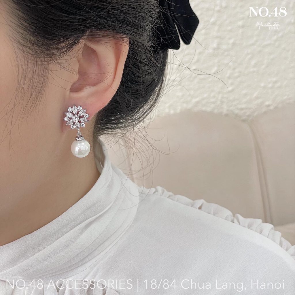 Khuyên tai bạc s925 bông tai ngọc trai nhân tạo mã 0298
