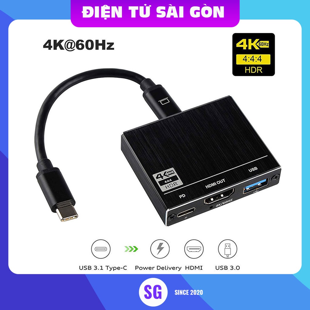 Bộ chuyển đổi USB Type-C 3 trong 1 USB 3.0 + Type-C PD + HDMI 4K