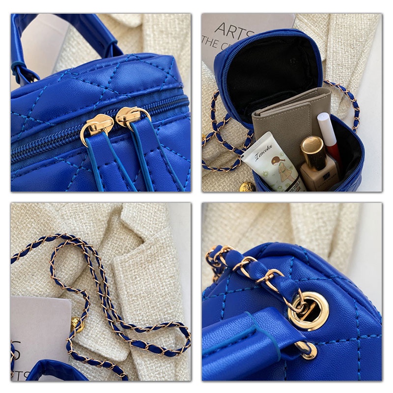 Mischa Túi Xách Da PU mini Màu Trơn Thêu Họa Tiết Hình Thoi Thời Trang Cho Nữ