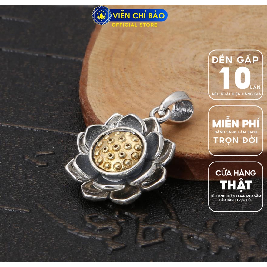 Mặt hoa sen xoay xi vàng chất liệu bạc Thái 925 thời trang phụ kiện trang sức Viễn Chí Bảo M000023