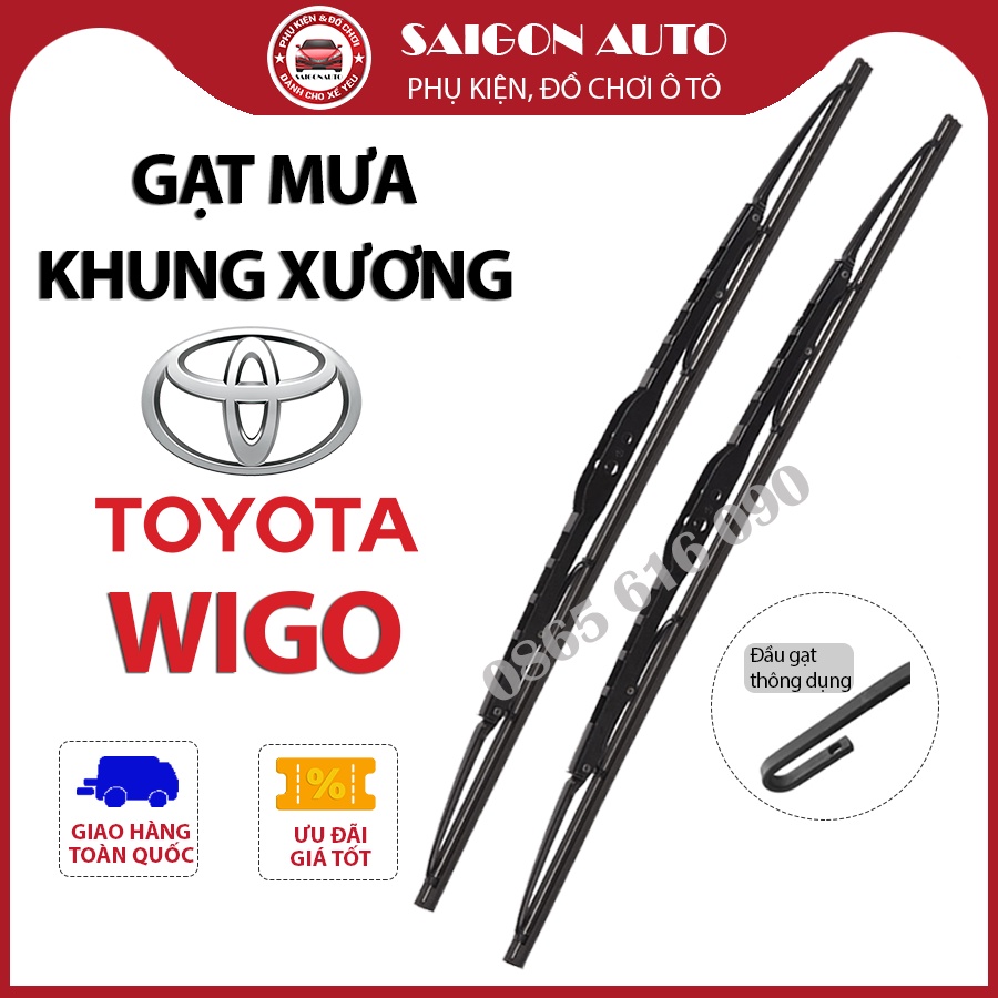 Cặp cần gạt mưa xe Toyota Wigo (2019-2022) khung xương, chổi gạt mưa gạt kính xe oto