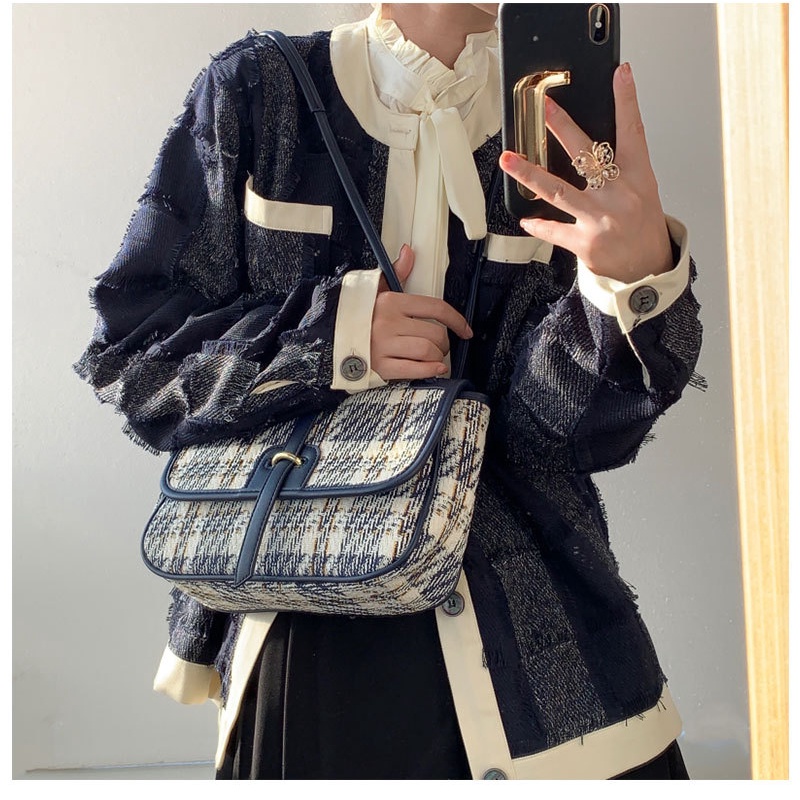 Mischa Túi Đeo Vai Bằng Vải Lông Sức Chứa Lớn Họa Tiết Kẻ Sọc Thời Trang Dành Cho Học Sinh