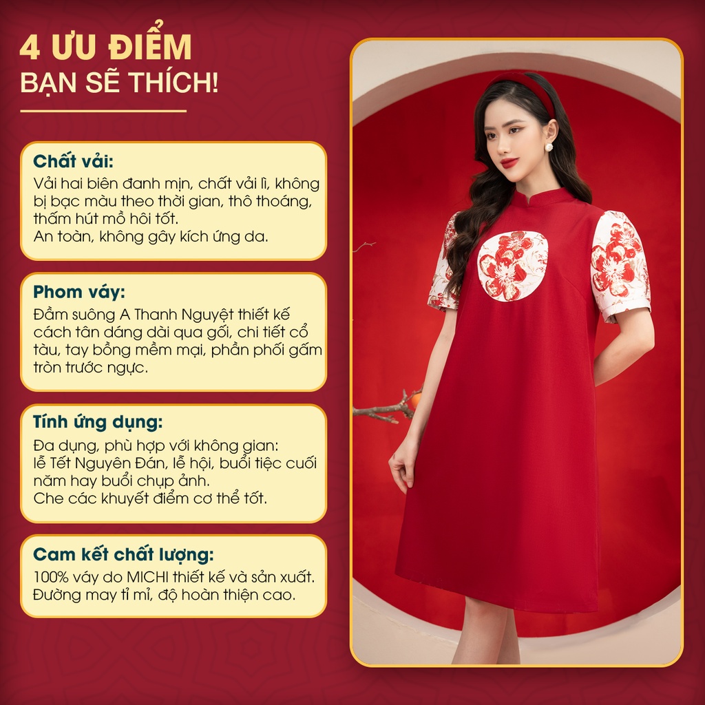Đầm Suông A Dáng Áo Dài Tết Cách Tân MICHI House Váy Xuông Màu Đỏ Truyền Thống Sang Trọng Mặc Lễ Tết Xinh V552