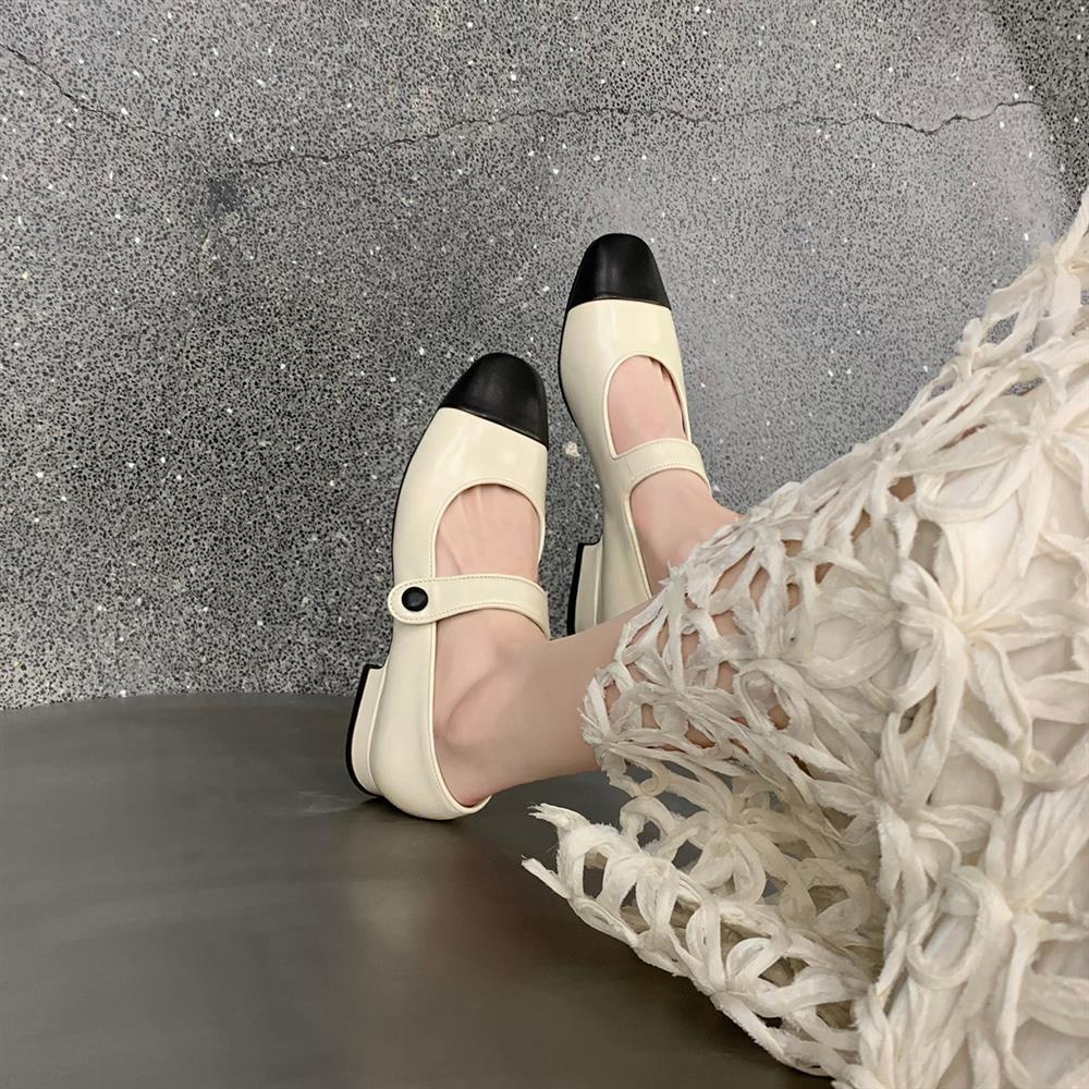 Giày Búp Bê Gót Dày Một Dây Màu Sắc Retro Pháp Thời Trang 2022 Cho Nữ