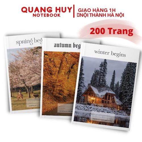 Combo 3 quyển vở 200 trang Quang Huy mẫu 4 Mùa, tập vở học sinh, sổ tay b5, tập giáo án viết ghi chú, giấy kẻ ngang